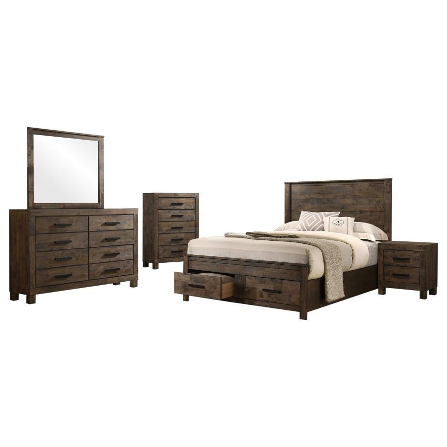 Second image of WOODMONT 5-PIECE QUEEN BEDROOM SET RUSTIC GOLDEN BROWN